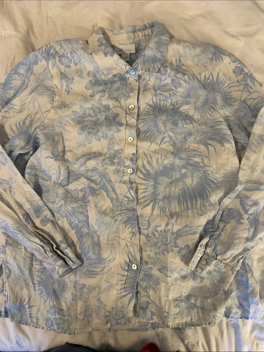 J Jill Lightweight Floral Button-Up Shirt - Blue on White